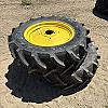 Pair of unused Mitas 320/70R24 tires on Jd 6 bolt wheels