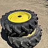 Pair of unused Mitas 320/70R24 tires on Jd 6 bolt wheels